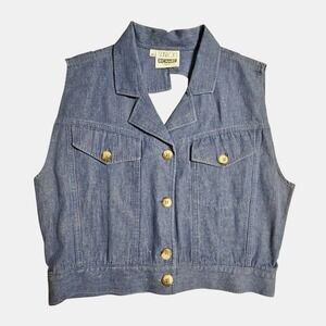 Vintage Sharon Richard Dallas Denim Vest‎ M Cutout Back 80s 90s Western Cowgirl